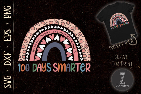 100 Days Smarter Teacher Leopard Rainbow Graphics