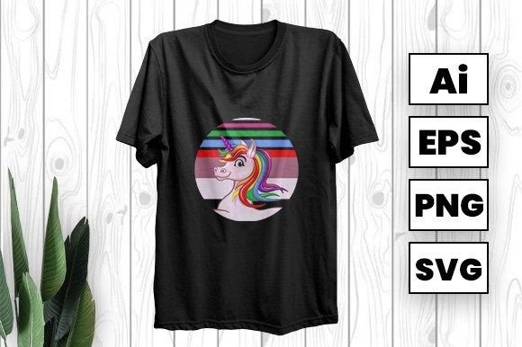Cute Rainbow Unicorn T-shirt Design: Graphics & Print Templates