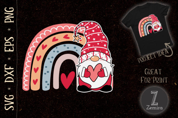 Gnome Holding Heart Rainbow Valentine Graphics
