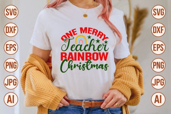 One Merry Teacher Rainbow Christmas SVG: Graphics & T-Shirt Designs