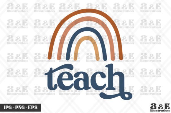 Teach Cute Boho Rainbow Teacher Graphics for T-Shirt Designs